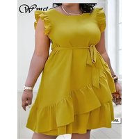 Wmstar Plus Size Dresses for Women Solid O Neck Elegant Bandage Fashion Maxi Dress New Summer Clothes Wholesale Dropshipping