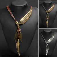 Fashion Korean New Necklace Bohemian Style Rope Chain Leaf Feather Pattern Pendant Necklace For Women Fine Jewelry Collares Gift