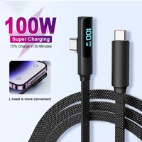 PD100W Fast Charging Cable Type C to Type C Elbow Digital Display Cable For iPhone 15 16 iPad Mate 60 Samsung S24 Xiaomi Macbook