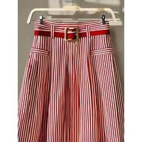 French Elegance Red Striped Design Chic High-waist Big Swing Mid-length Skirt Women Spring Autumn Luxury Basics A-line Skirts