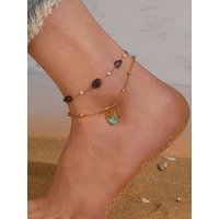 LAMENGLY 316L Stainless Steel Beach Style Purple Acrylic Beads Whale Tail Pendant Anklets For Women New Trend Foot Chain Joyas