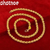SHSTONE 18K Gold Wheat Chain Necklaces For Woman Men Fashion Party Wedding Engagement Charm Jewelry Lovers Gift