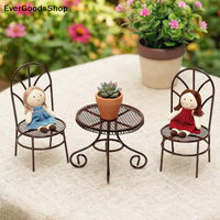 New New 1/3Pcs Dollhouse Garden Display Ornament Prop Accessory Miniature Table Chair Model Tiny Home Decor Iron Furniture