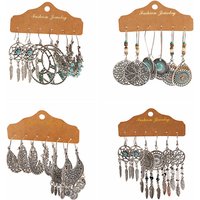 Ethnic Boho Silver Color Dangle Earrings for Women Female Geometric Dreamcatcher Feather Tassel Earrings Sets Charm Jewelry