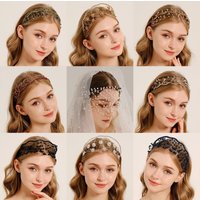 Fashion Crystal Beaded Headband Fine Handmade Weaving Hair Bands Bridal Wedding Hair Accessories Mesh Crown For Women and Girls