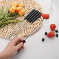 *6Pcs Fondue Fork Grilling Set Muddler Reusable Fruit Forks Bbq Fork Dipping Plastic/Wood + Stainless Steel For Cocktails Set