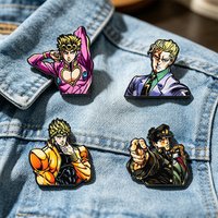4pcs JoJos Bizarre Adventure Enamel Pins Set Cartoon Character Giorno Dio Jotaro Yoshikage Lapel Pins For Fans Collection Gifts