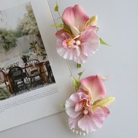 High-End Artificial Flower Foot Lily Orchid Wedding Boutonniere for Groomsmen Bridesmaids And Brides