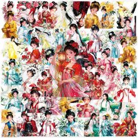 50/100PCS Transparent Stickers Cartoon Girl Hanfu Exquisite PET Notebook Account Stationery Stickers