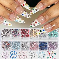 12 Grids Mini Irregular Colored Rhinestones Nail Charms Butterfly, Star, Heart, Crescent Moon DIY Wedding Nail Art Decorations