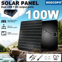100W Portable Flexible Solar Panel Monocrystalline Waterproof, Dual USB & DC Output DIY Setup for Outdoor Camping, RV