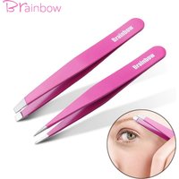 Pince à sourcils professionnelle Brainbow Slant pointu pince à cils antistatique pour Extension de faux cils outil d'élimination des sourcils