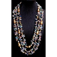 Y·YING 3 Strands Cultured White Pearl Multi Color Crystal Statement Necklace