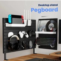 No Drill Desktop Pegboard Rack Gaming Room Storage For Controllers Headphones Switch Figurine Mouse Hooks Shelf