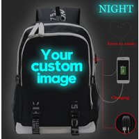 2022 Customize Your Logo Image School Bags Luminous Backpack Laptop Bag USB Charging Bookbag Teen Girls Backpacks Women Rucksack