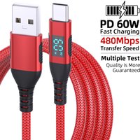 LAIHONEN 60W USB To USB Type C Cable 60W Fast Charging Charger Wire LED display For Xiaomi Samsung Laptop USB C Cord 1M 2M 3M
