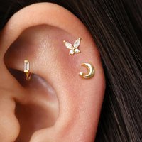 3PCS Luxury Mini Zircon Square Hoop Earring Sets For Woman Stainless Steel Butterfly Moon Ear Stud Fashion Simple Jewelry Gift