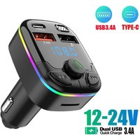 Car FM Transmitter 5.0 PD Type-C Dual USB 3.1A Colorful Ambient Light Handsfree MP3 Modulator Player Car BT Player