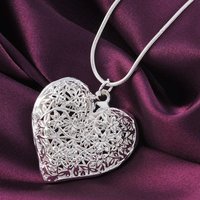 925 Sterling Silver 18-30 Inch Carved Heart Pendant Snake Chain Necklace For Women Fashion Wedding Party Charm Jewelry