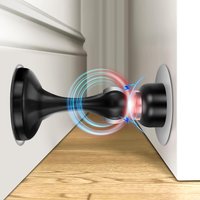 Black magnetic stainless steel door stop, for wall and floor mounting, no drilling required, comes with adhesive tape