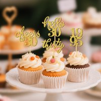 YOMDID 24Pcs Glitter 30th Birthday Cupcake Toppers 30th Birthday Cake Decoration For Wedding Cake Picks 30 Anniversary Supplies