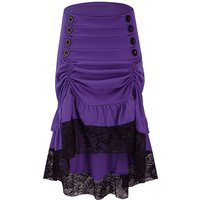 Purple & Black Floral Lace Long Asymmetrical Victorian Steampunk Skirt Gothic Women Skirts 2024 Elegant Vintage y2k Clothing