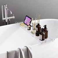 Acrylic Bathtub Caddy with Phone Holder, Waterproof Non-Slip Bath Tray for Spa/Shower, Expandable Bathtub Shelf Organizer