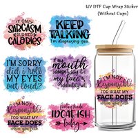 6pcs/pack UV DTF Cup Wrap Decals Inspirational Quotes Design Stickers for Glass Cups Mugs Water Bottle DTF Transfer Stickers