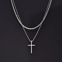 2Pcs Stainless Steel Cross Pendant Necklace For Men Titanium Steel Twisted Rope Box Chain Choker Women Punk Fashion Jewelry