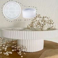 Set of 2 Round Striped Epoxy Molds for Creating Resin, Including a Striped Storage Box And a Plaster Pallet for Home Decoration