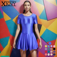 XClocKNYoung Robe en satin brillant à manches courtes, jupe en satin brillant, jupe de ballet, jupe de soirée à manches longues, justaucorps