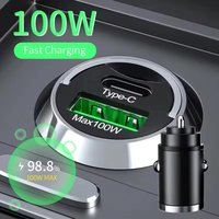 200W mini car charger fast charging for iPhone QC3.0 mini PD USB Type C car mobile phone charger for Xiaomi Samsung Huawei