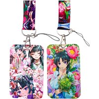 Manga Anime ID Badge Holder Lanyards Girls Door Card Case Hanging Rope Neck Strap Keychain Business Card Gift