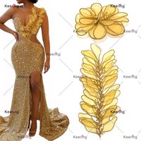 2PCS 3D Wire Flower Rhinestone Applique Petal Artificial Blooming Plant Garden Theme for Wedding Decoration