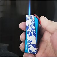 AliExpress NONE Honest Windproof Straight Forward Blue Flame Lighter Chinese Style Blue and White Porcelain Pattern Cycle Gas Men's Smoking Tool