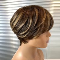 Pixie Cut Wig with Bangs Brazilian Remy Human Hair Natural Black Short Bob Style Full Machine Made wig