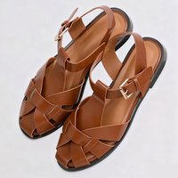 Fashion Cutout Narrow Strap Woven Flat Sandals Women Sexy Metal Buckle Designer Shoes Comfortable Lightweight Gladiator Sandals