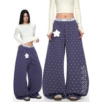 YIBASHU Women Purple Baggy Wide Leg Sweatpants Oversize Print Pants Harajuku Japanese 2000s Style Vintage Y2k Hip Hop Trouser