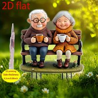 1pcs Romantic Elderly Couple Bench Ornaments Charming 2D Acrylic Garden Ground Plug Home Outdoor Garden Festival DIY Deco Gift