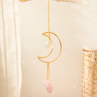Suncatcher Prism Moon Confrontal Decor, Pink Coal Suncatcher, Rainbow Maker, Garden Decor, Outdoor Decor Gift, Boho Home Decoration