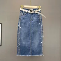 Woman Denim Skirt High Waist Jeans Skirts For Women Midi Sequin V Clothing Sales Quality A Line Offer Original Hot Summer 2025