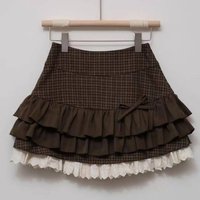 Japanese Y2k Cute Ruffled Plaid Skirt Punk Rock Subculture Cake Skirts Japanese Preppy Style Casual New 2026 Women Skirts