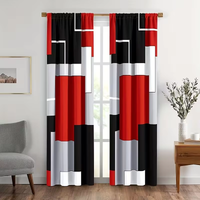 2PCS Multicolor Red Black White Gray Geometric Block Pattern Curtains Rod Pocket Design For Bedroom And Living Room