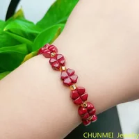 Natural Stone Cinnabar Lucky Four-leaf Clover Bracelet High Content Purple Gold Sand Women Bracelet Cinnabar Bracelet Femmes