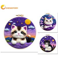 CHENISTORY Diy Poke Wool Felt Animals Cat Wool Needle Felt Set Needle Felting Painting Kit For Home Decoration Complete Kit