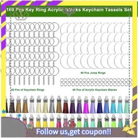 New Acrylic Transparent Key Ring Set Key Fob Clear Acrylic Blank Pendants With Tassels Key Ring Jump Rings