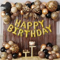 70Pcs Cheetah Balloon Arch Kit Leopard Print Black Brown Gold Latex Bowknot Balloons Fringe Curtains Birthday Party Decorations