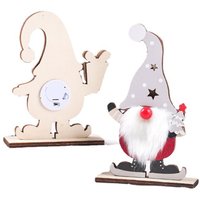 2PCS LED Lighted Up Santa Statue Lovely Nordic Santa Claus Wooden Santa Decoration for Fireplace Stairs Living Room