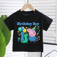 Peppa Pig Children Short Sleeve T Shirt George Birthday Number Print Tees Boys Summer Casual Cotton Tops Cartoon Kids Clothing