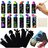 12/24pcs Colorful Scratch Off Bookmarks Kit, Assorted Animal Shaped Rainbow DIY Craft Supplies, Party Gifts Decorations YMY